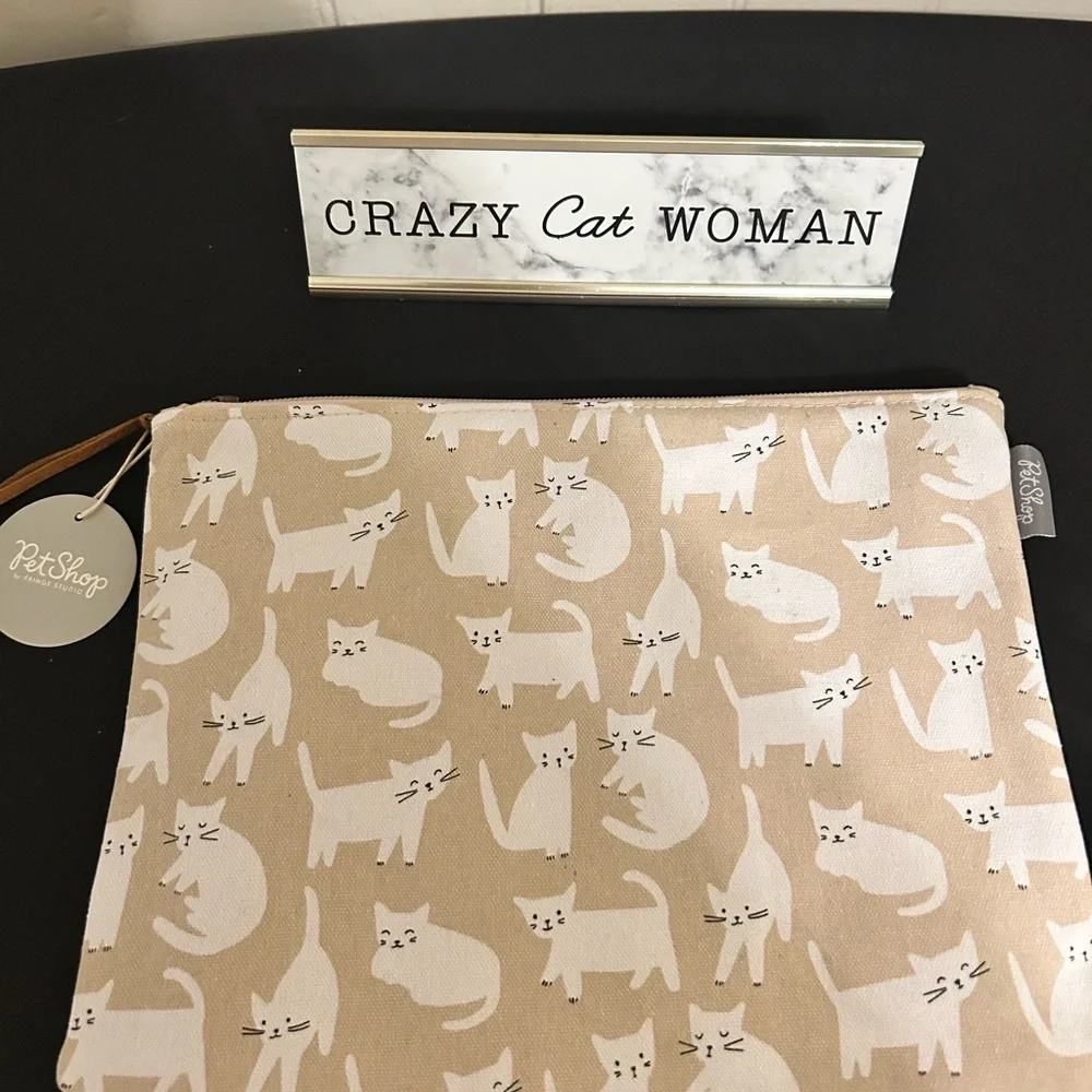 NWT Pet Shop Miss Kitty Canvas Zippered Pouch & Retro Desk Sign